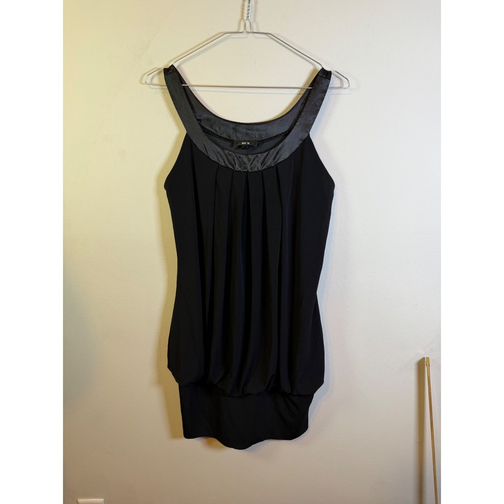 BCX Womens Mini Dress Satin Trim Pleated Black Size L